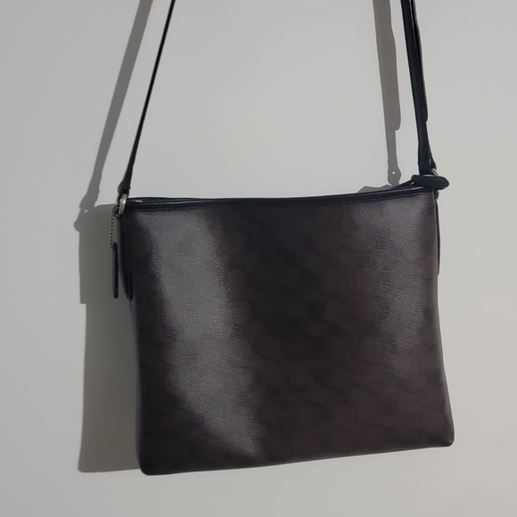 COACH Signature File Crossbody F29210 Brown /Black Coated Canvas Bag - Picture 7 of 11